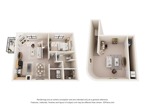 Floor plan for 1 bed, 1 bath, 1135 sqft
